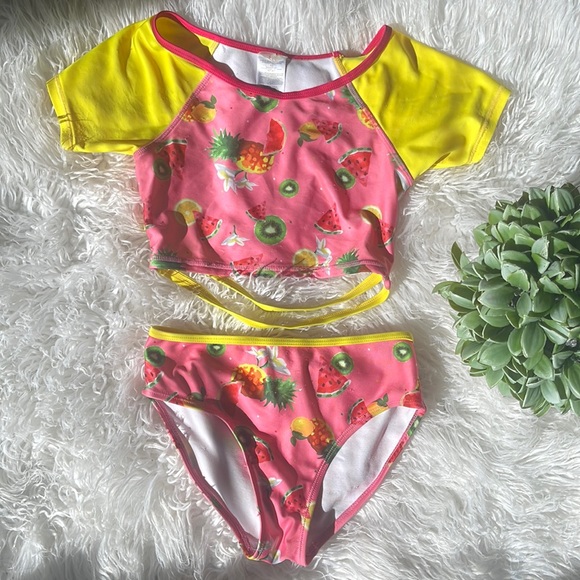 Girls Swimsuit Two Piece Pink and yellow by Jantzen Sz 10 - Picture 2 of 4